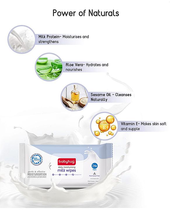 Babyhug Daily Moisturising Milk Wipes Travel Pack of 2 - 24 Pieces each