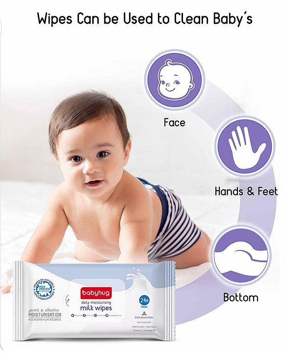 Babyhug Daily Moisturising Milk Wipes Travel Pack of 2 - 24 Pieces each