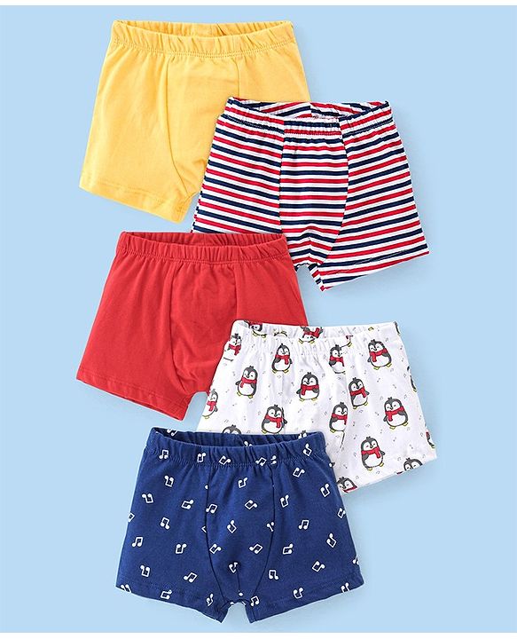Babyhug 100% Cotton Knit Penguin Printed Trunk Pack of 5 - Multicolour