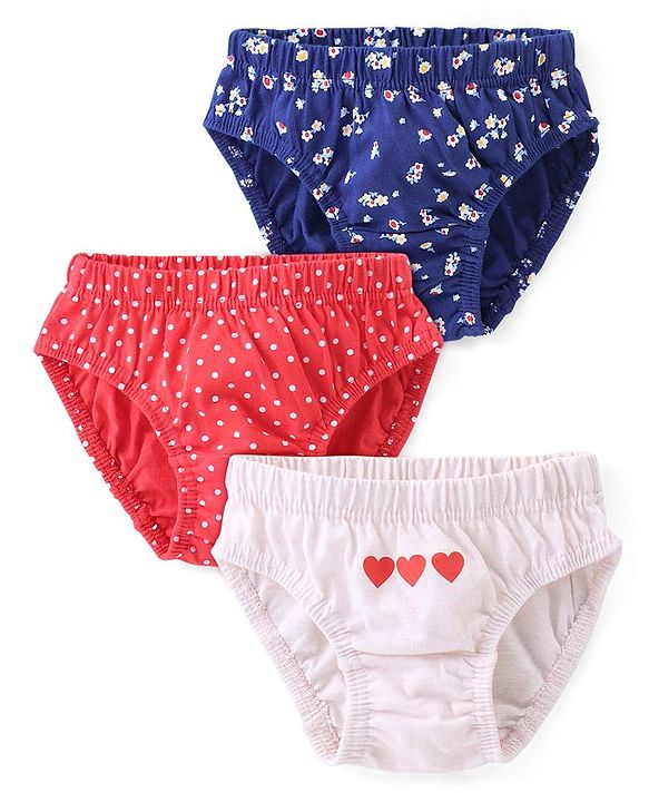 Babyhug 100% Cotton Antibacterial Panties Pack Of 3 - White & Pink & Navy Blue