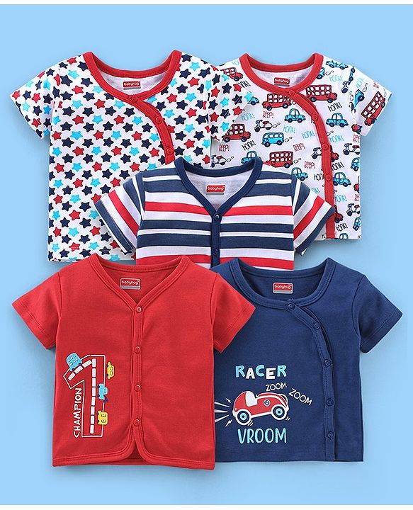 Babyhug 100% Cotton Knit Antibacterial Vest with Star Print Pack of 5 - Multicolour