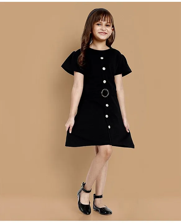 Buy Little Marine Short Sleeves Solid Button Down T Shirt Dress Black for  Girls (10-11Years) Online in India, Shop at  - 14201581