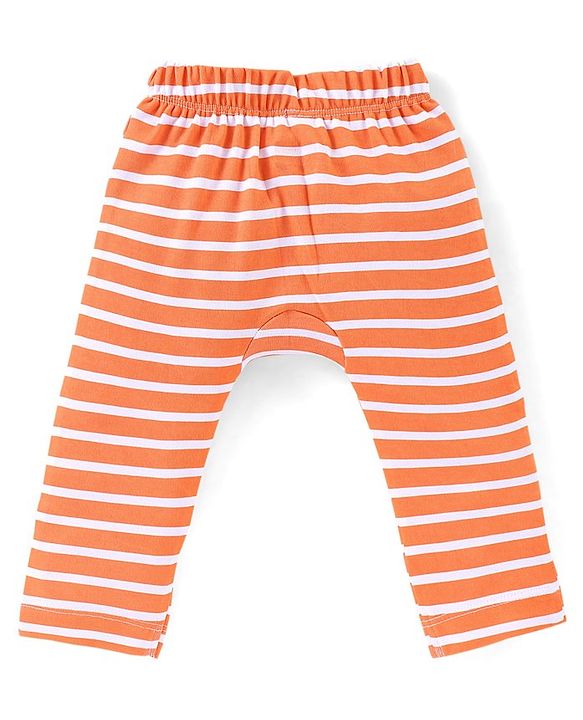 Babyhug Cotton Full Length Diaper Pants Stripes & Tiger Print Pack of 3- Blue Orange & White