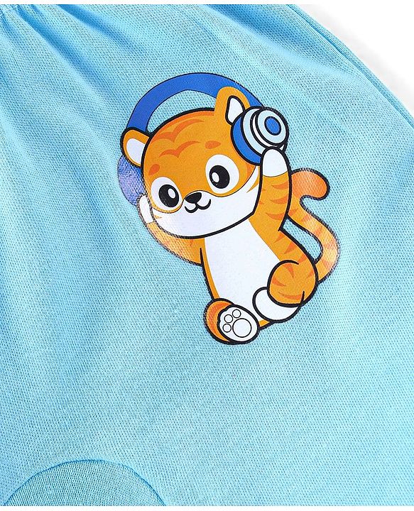 Babyhug Cotton Full Length Diaper Pants Stripes & Tiger Print Pack of 3- Blue Orange & White