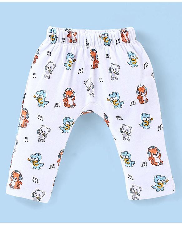 Babyhug Cotton Full Length Diaper Pants Stripes & Tiger Print Pack of 3- Blue Orange & White