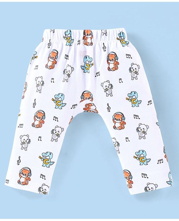 Babyhug Cotton Full Length Diaper Pants Stripes & Tiger Print Pack of 3- Blue Orange & White