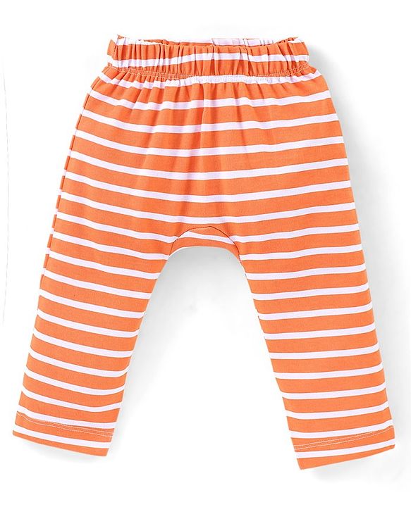 Babyhug Cotton Full Length Diaper Pants Stripes & Tiger Print Pack of 3- Blue Orange & White