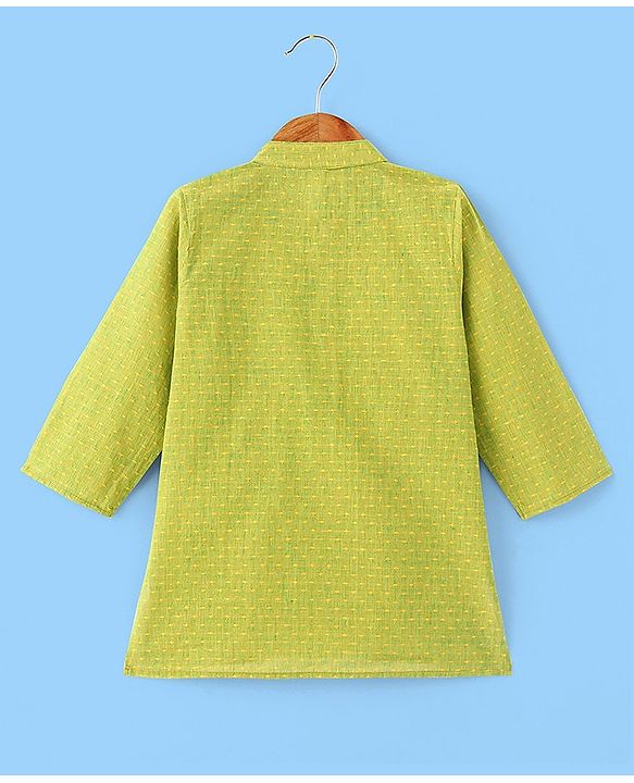 Babyhug Cotton Woven Full Sleeves Dobby Embroidery Kurta & Dhoti Set - Lime Green