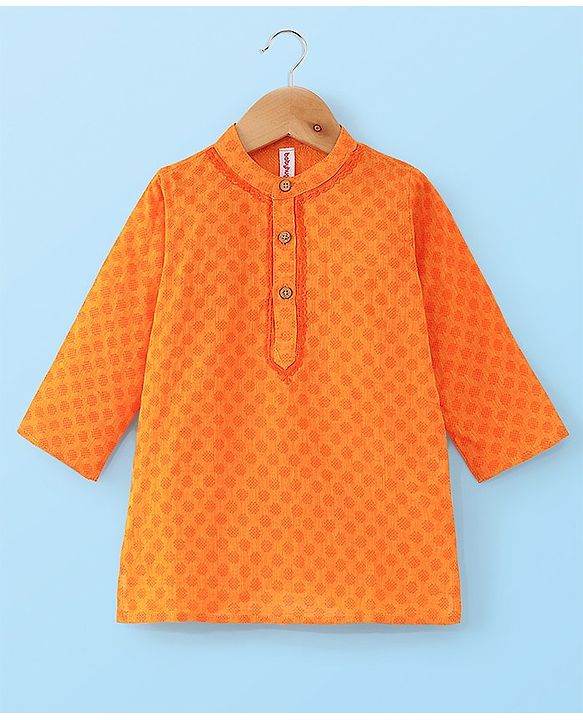 Babyhug 100% Cotton Woven Full Sleeves  Dobby  Kurta Pajama Set - Orange
