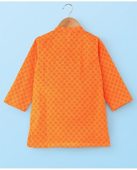Babyhug 100% Cotton Woven Full Sleeves  Dobby  Kurta Pajama Set - Orange