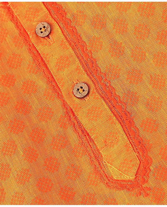 Babyhug 100% Cotton Woven Full Sleeves  Dobby  Kurta Pajama Set - Orange