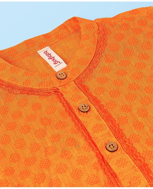 Babyhug 100% Cotton Woven Full Sleeves  Dobby  Kurta Pajama Set - Orange