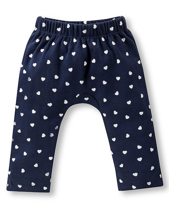 Babyhug Full Length Cotton Diaper Pants Heart Print Pack of 3 - Blue & Pink