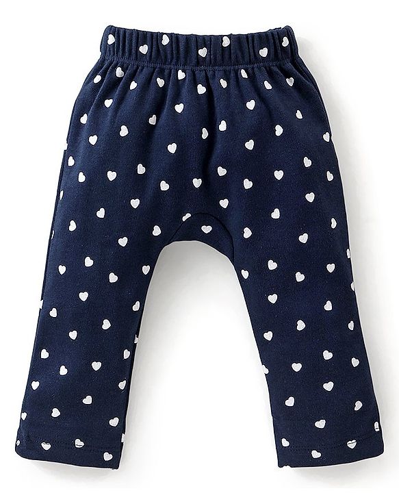 Babyhug Full Length Cotton Diaper Pants Heart Print Pack of 3 - Blue & Pink