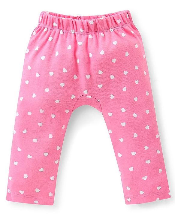 Babyhug Full Length Cotton Diaper Pants Heart Print Pack of 3 - Blue & Pink
