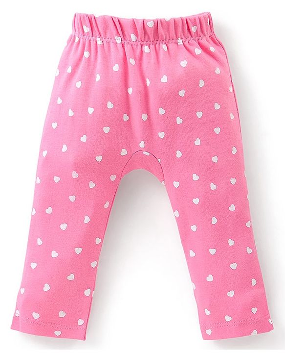 Babyhug Full Length Cotton Diaper Pants Heart Print Pack of 3 - Blue & Pink