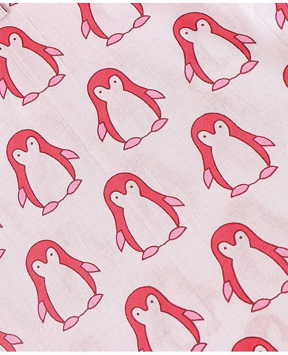 Babyhug 100% Cotton Woven Full Sleeves Penguin Printed Kurta Dhoti Set - Red & White