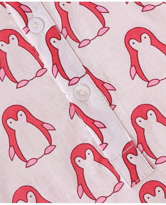 Babyhug 100% Cotton Woven Full Sleeves Penguin Printed Kurta Dhoti Set - Red & White