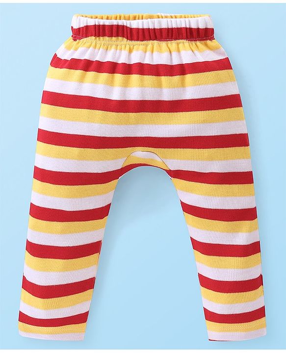 Babyhug Cotton Knit Full Length Diaper Pants Striped & Car Printed Pack of 3 - Multicolour