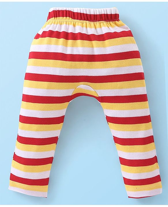 Babyhug Cotton Knit Full Length Diaper Pants Striped & Car Printed Pack of 3 - Multicolour