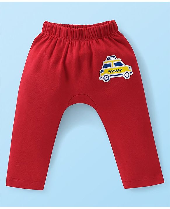 Babyhug Cotton Knit Full Length Diaper Pants Striped & Car Printed Pack of 3 - Multicolour
