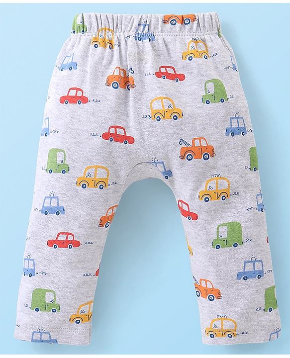 Babyhug Cotton Knit Full Length Diaper Pants Striped & Car Printed Pack of 3 - Multicolour