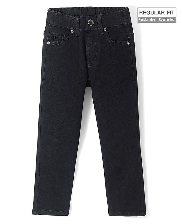 Pine Kids Cotton Rich Full Length Stretchable Denim with Adjustable waist band - Black