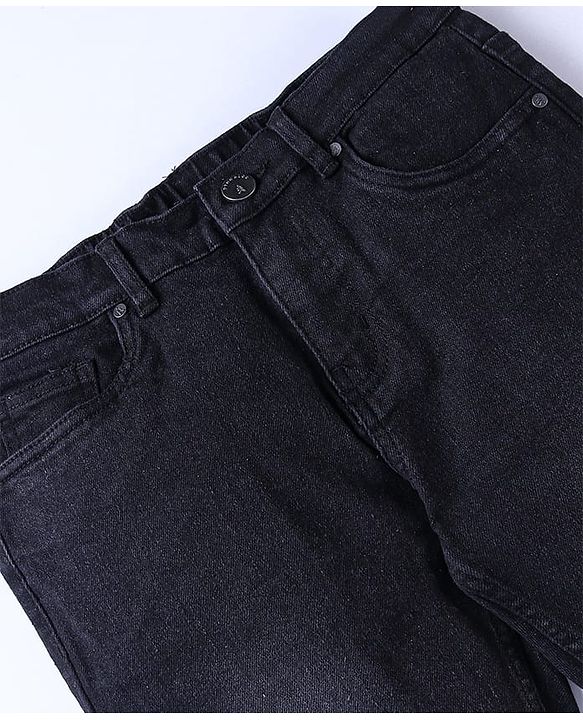 Pine Kids Cotton Rich Full Length Stretchable Denim with Adjustable waist band - Black