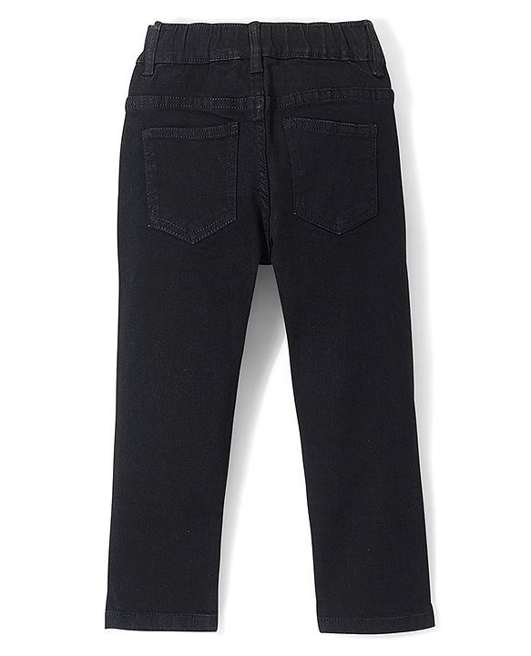 Pine Kids Cotton Rich Full Length Stretchable Denim with Adjustable waist band - Black