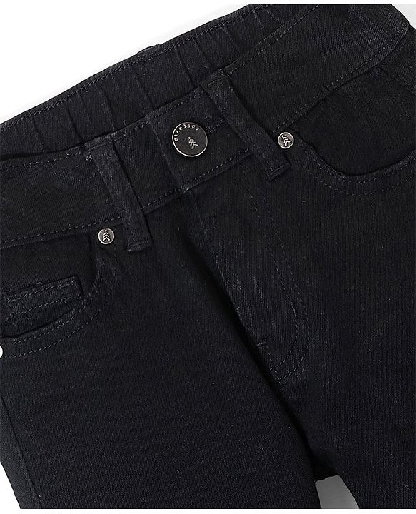 Pine Kids Cotton Rich Full Length Stretchable Denim with Adjustable waist band - Black