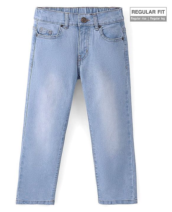 Pine Kids Cotton Rich Full Length Stretchable Denim with Adjustable waist band - Ice Blue