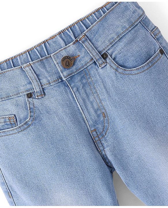 Pine Kids Cotton Rich Full Length Stretchable Denim with Adjustable waist band - Ice Blue
