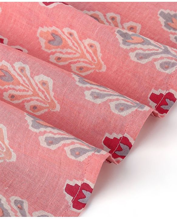 Babyhug Cotton Woven Full Sleeves Floral Printed Kurta & Dhoti Set - Pink & White