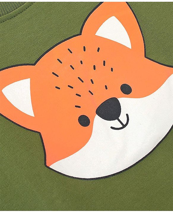 Babyhug Cotton Knit Full Sleeves Sweatshirt With Fox Print - Green