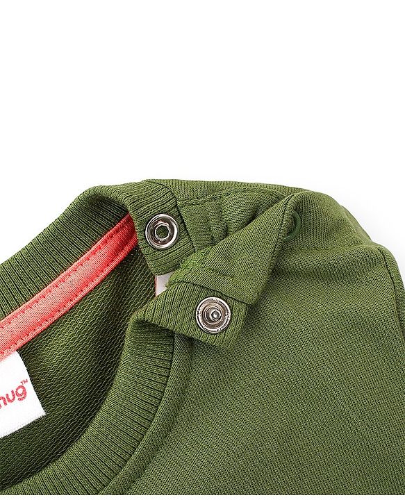 Babyhug Cotton Knit Full Sleeves Sweatshirt With Fox Print - Green