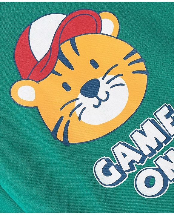 Babyhug Cotton Knit Full Sleeves Sweatshirt With Tiger Graphics- Green