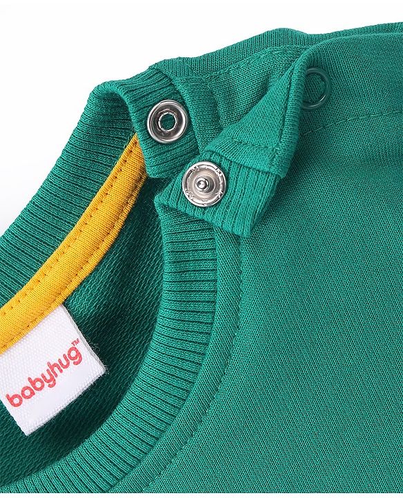 Babyhug Cotton Knit Full Sleeves Sweatshirt With Tiger Graphics- Green
