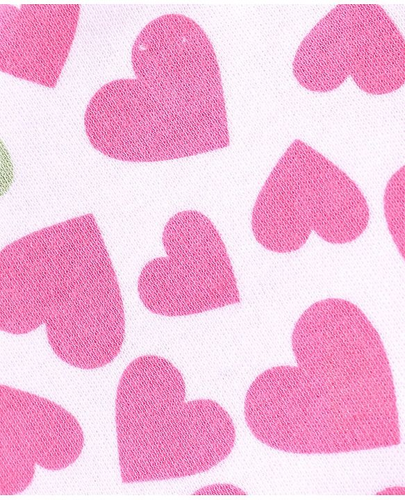 Babyhug 100% Cotton Knit Cap Mittens & Booties Heart Print Pink - Diameter 9 cm