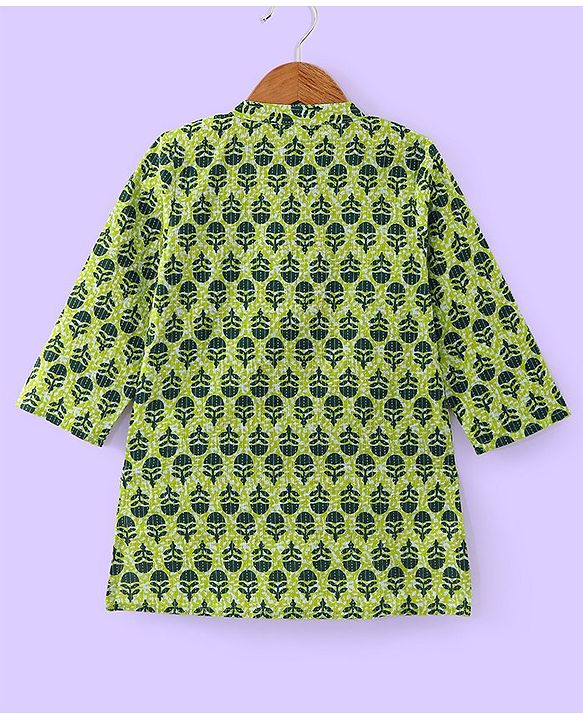 Babyhug Cotton Full Sleeves Floral Printed Kurta & Pyjama Set - Green