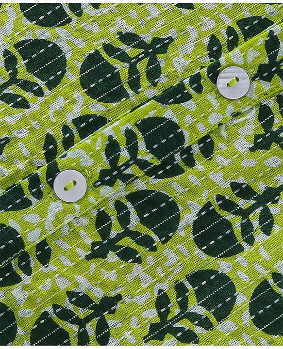Babyhug Cotton Full Sleeves Floral Printed Kurta & Pyjama Set - Green