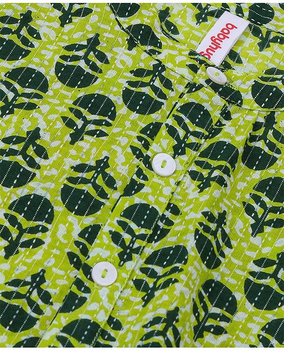 Babyhug Cotton Full Sleeves Floral Printed Kurta & Pyjama Set - Green