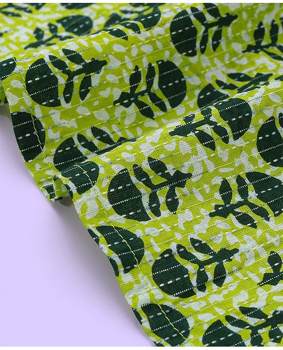 Babyhug Cotton Full Sleeves Floral Printed Kurta & Pyjama Set - Green