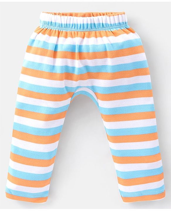 Babyhug Cotton Full Length Diaper Pants Striped & Vehicles Printed Pack of 3 - Blue & White