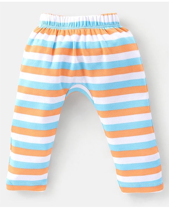 Babyhug Cotton Full Length Diaper Pants Striped & Vehicles Printed Pack of 3 - Blue & White