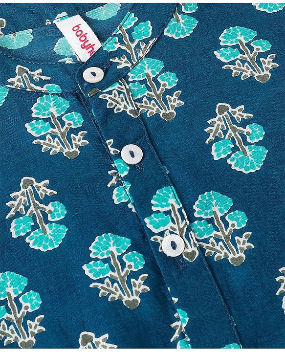 Babyhug Cotton Woven Full Sleeves Floral Printed Kurta & Dhoti Set - Indigo & White