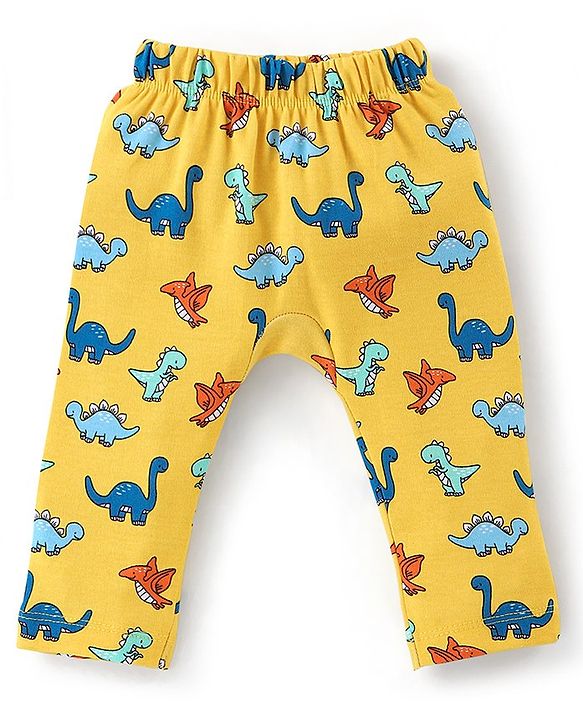 Babyhug Cotton Knit Full Length Diaper Leggings Dino Print Pack of 3 -Multicolour