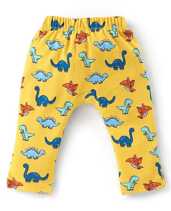 Babyhug Cotton Knit Full Length Diaper Leggings Dino Print Pack of 3 -Multicolour