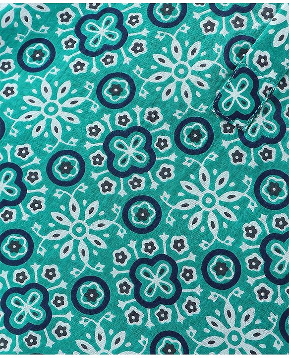 Babyhug 100% Cambric Full Sleeve Printed Kurta With Solid Dhoti Set - Teal Blue