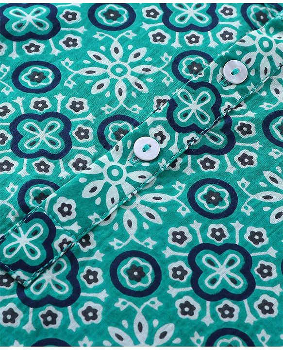 Babyhug 100% Cambric Full Sleeve Printed Kurta With Solid Dhoti Set - Teal Blue