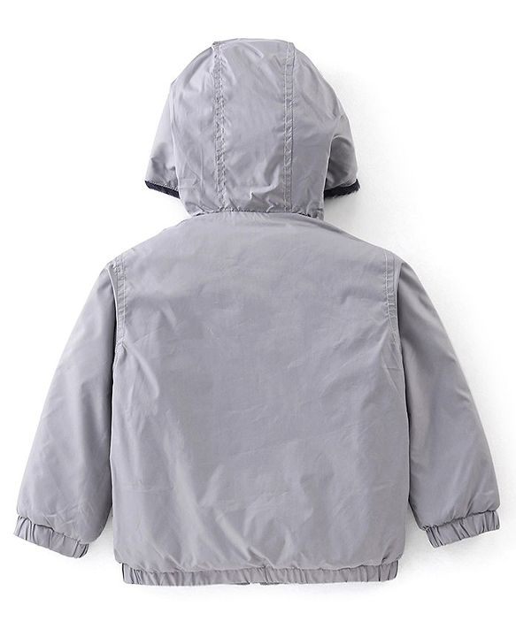Babyhug Full Sleeves Solid Colored Reversible Jacket with Pockets - Silver